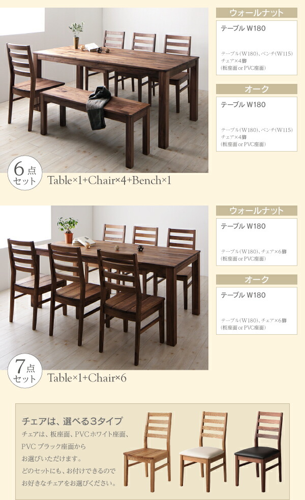 ダイニングセット（テーブル&チェア） 総無垢材ワイドダイニング 4人 5点セット(テーブル+チェア4脚) オーク 板座×PVC座 W160