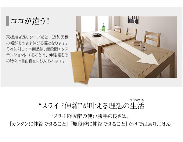 ダイニングテーブル 伸縮 無段階で広がる スライド伸縮テーブルダイニングシリーズ ダイニングテーブル単品 W120-200 組立設置付_9
