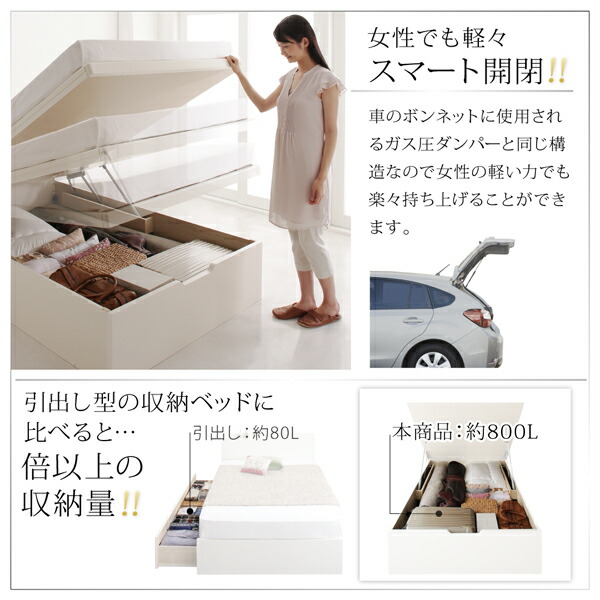 ベッド ベット 収納 収納付 収納ベッド 跳ね上げ 跳ね上げ式 跳ね上げベッド ガス圧 ガス圧式 すのこ 布団 干せる 折りたたみ 宮付き セミダブル 深さラージ_4