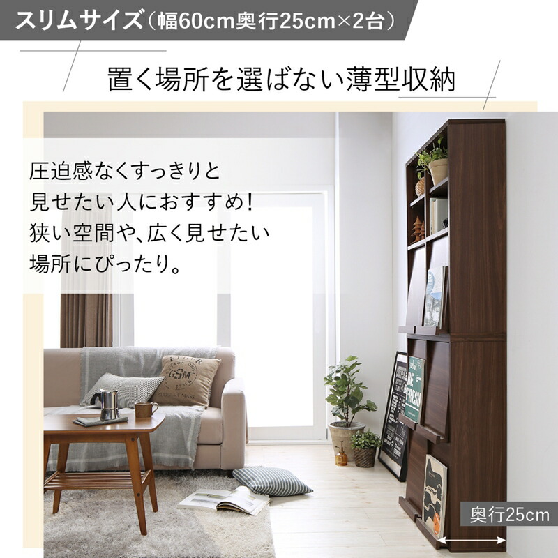 本棚 2個組 扉付 幅60 奥行25 2個セット キャビネット 北欧 ブックシェルフ 絵本棚 薄型 モダン 大容量 下収納 扉付き スリムタイプ 幅60 奥行25_10