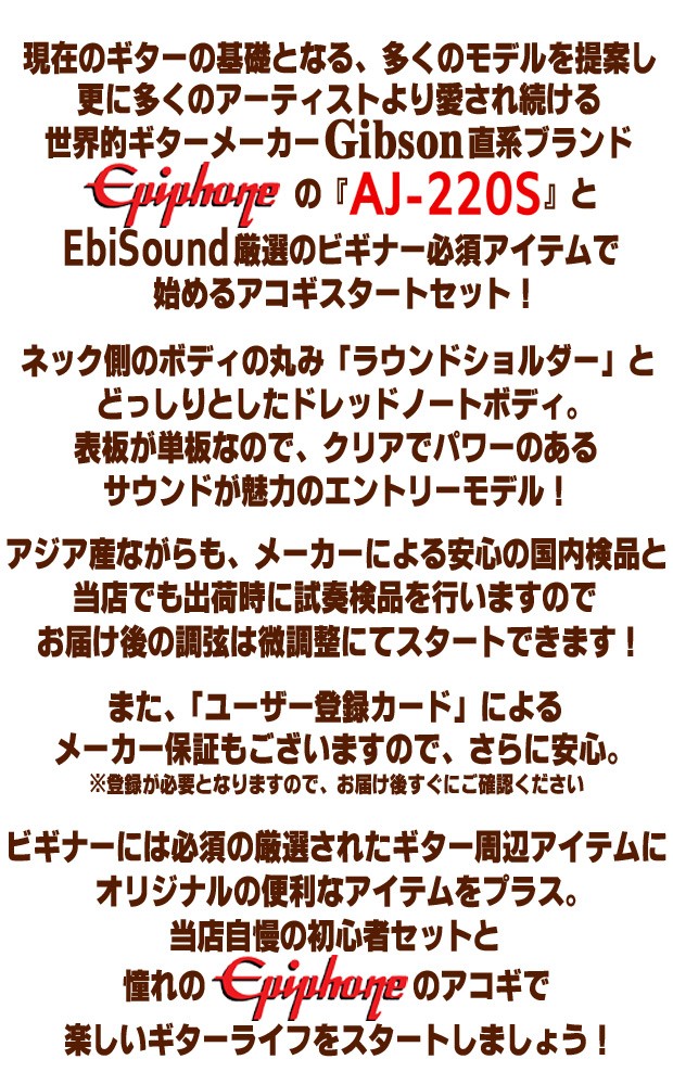 定価の88％ＯＦＦ Epiphone エピフォン アコギ 12点 AJ-220S 入門