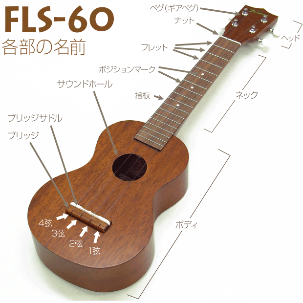 Famous フェイマス 国産ウクレレ FLS-60 ソプラノ ロングネック ハイ 