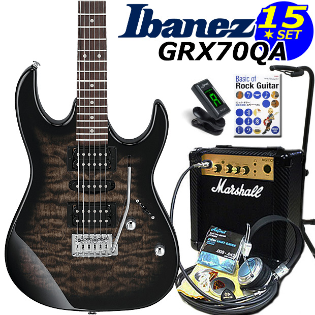 GIo Ibanez アイバニーズ GRX70QA TKS エレキギター マーシャルアンプ付 初心者セット15点