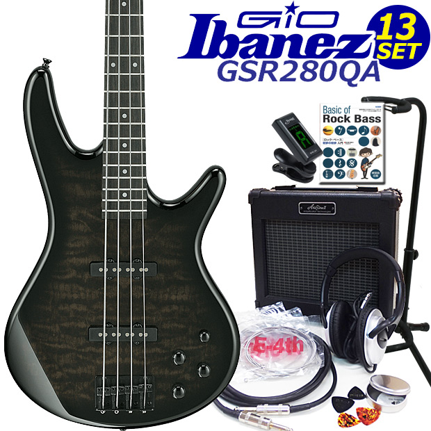 Gio Ibanez GSR280QA-TKS アイバニーズ 4弦エレキベース 入門13点セット