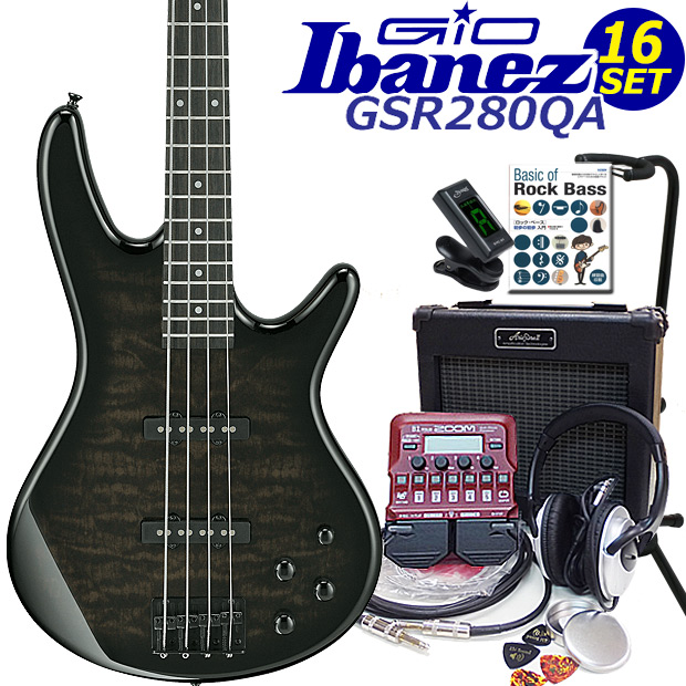 Gio Ibanez GSR280QA-TKS アイバニーズ 4弦エレキベース 入門16点セット ZOOM B1Four付き
