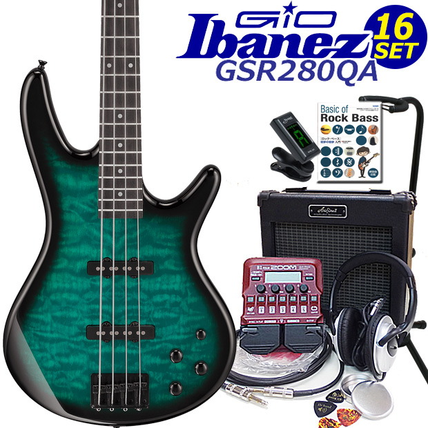 Gio Ibanez GSR280QA-TMS アイバニーズ 4弦エレキベース 入門16点セット ZOOM B1Four付き