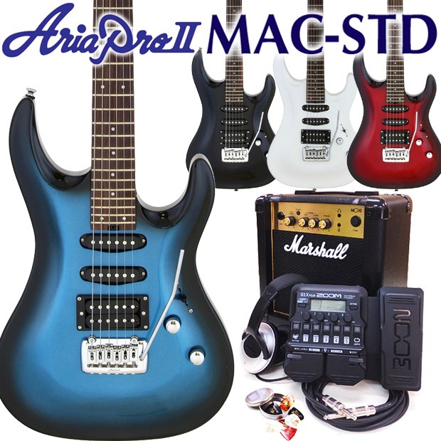 エレキギター 初心者 入門 AriaProII MAC-STD マーシャルアンプ ZOOM G1XFour付属 18点セット 【Marshall  MG10】 :macstd316mx-mbs:EbiSound ギターとウクレレのセット専門店 通販 