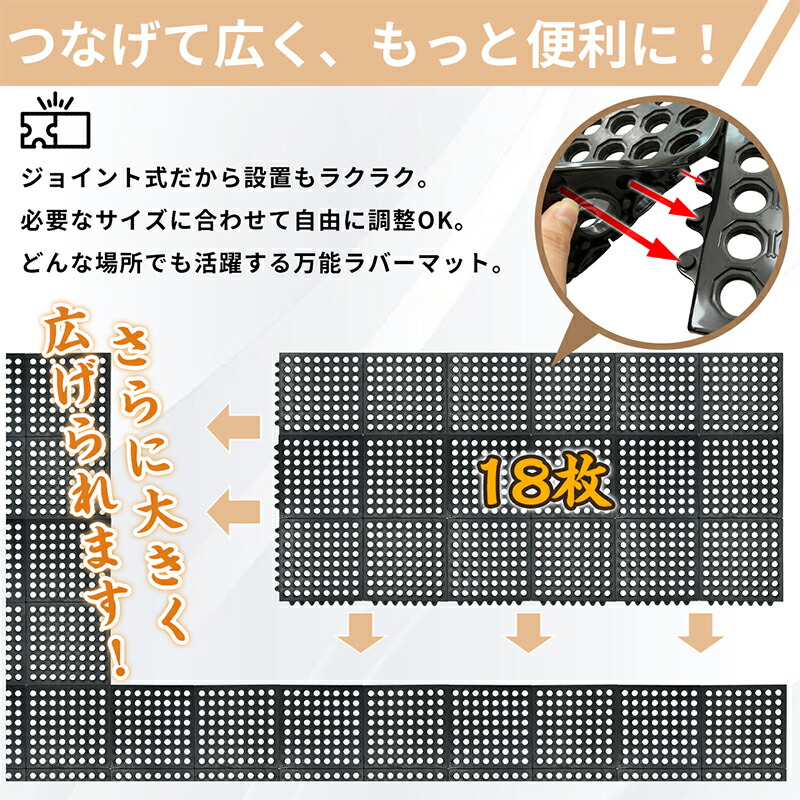 RAKU 爆買 穴付きゴムマット ジョイント式 18枚 滑り止め 転倒防止
