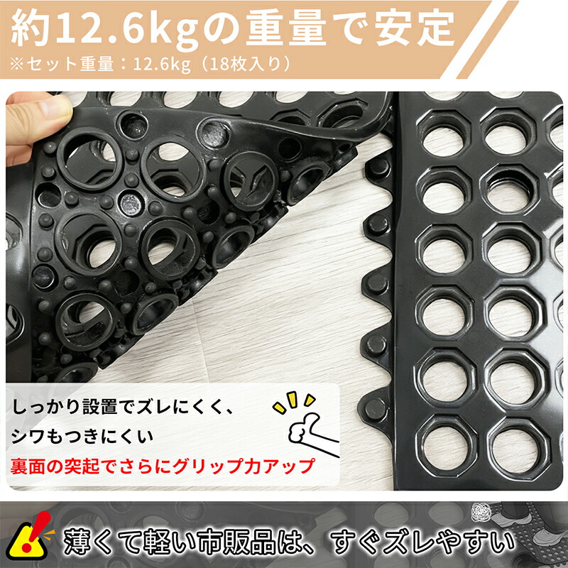 RAKU 穴付きゴムマット ジョイント式 18枚セット 滑り止め 転倒防止