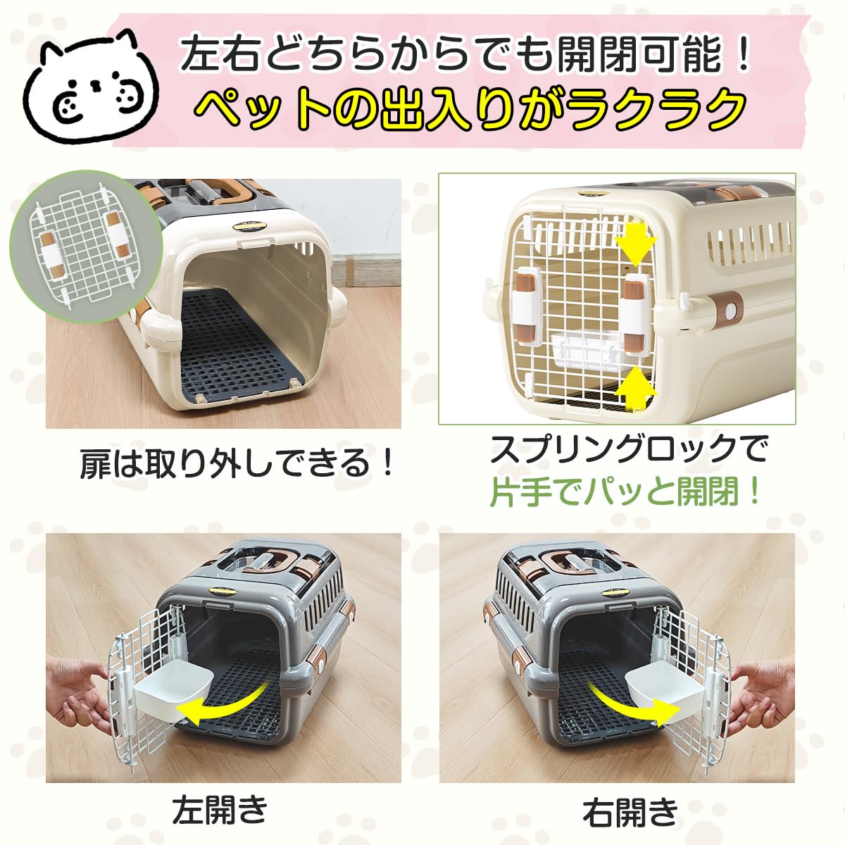 RAKU ペットキャリー ダブルドア 扉左右開閉 トップオープン 超小型犬