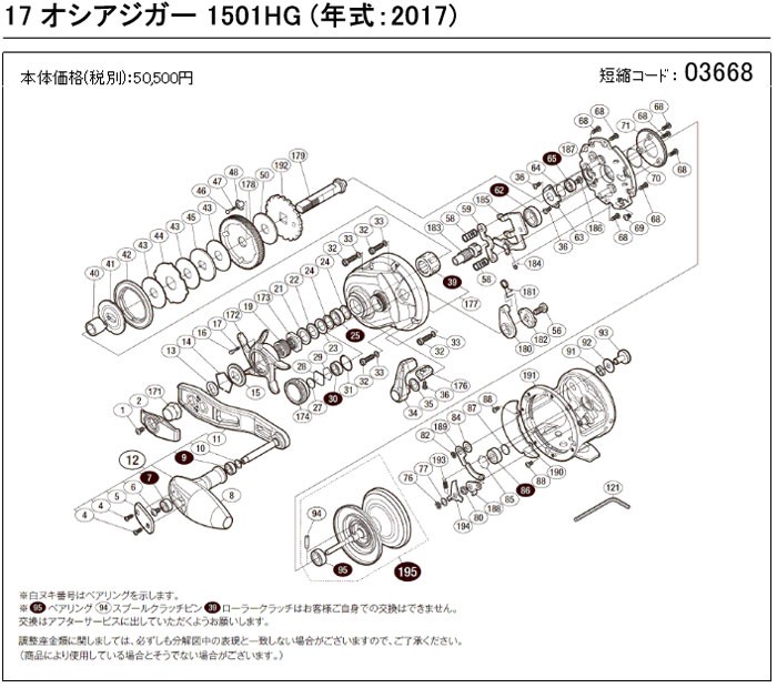 短縮コード:03668][部品番号:94] スプールクラッチピン(17オシアジガー