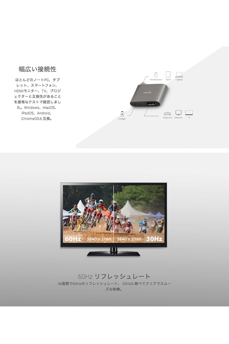 変換アダプタ moshi エヴォ USB Type-C to HDMI Adapter 充電機能付き 4K対応 PD対応 Titanium Gray  mo-uchdc-gy ネコポス送料無料 MacBook iPad