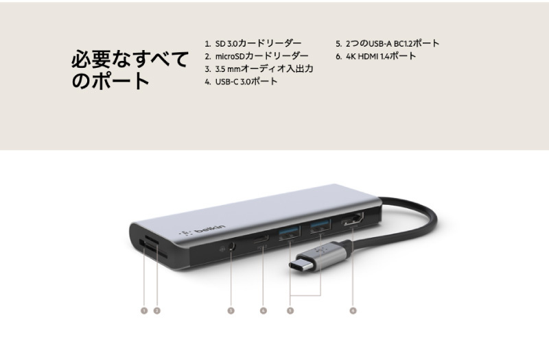 ベルキン CONNECT USB-C 7-in-1 マルチポート アダプター 100W PD対応