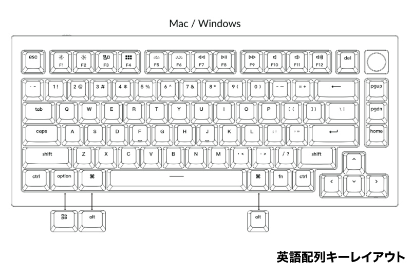 Keychron Q1 V2 QMK シルバーグレー Mac英語配列 有線 青軸 81キー RGB