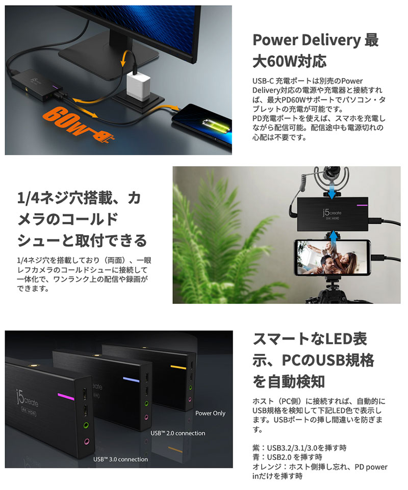 j5 create JVA14 USB 4K ゲームキャプチャーステーション Type-C