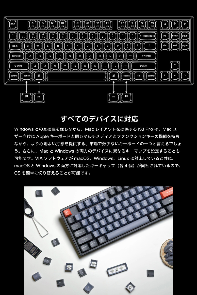 Keychron K8 Pro QMK/VIA Mac英語配列 Gateron G Pro 赤軸 RGBライト K8P-J1-US 87キー  ホットスワップ カスタムメカニカルキーボード ネコポス不可 : 513031 : キットカットヤフー店 - 通販 - Yahoo!ショッピング