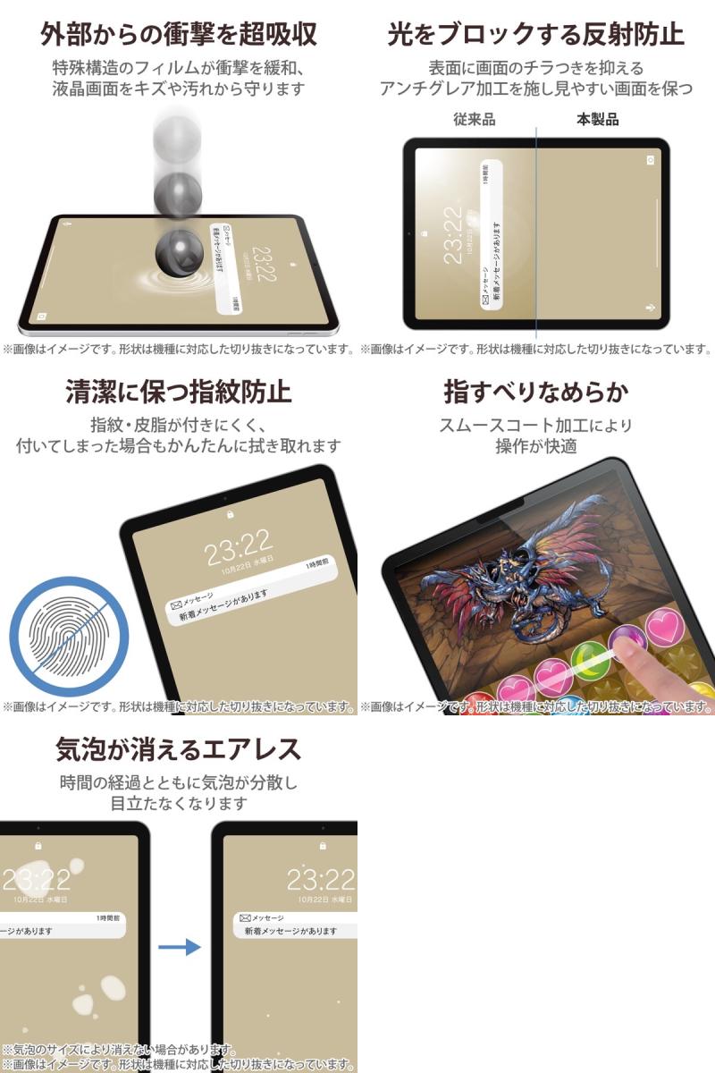 エレコム ELECOM 10.9インチ iPad 第10世代 衝撃吸収フィルム 抗菌