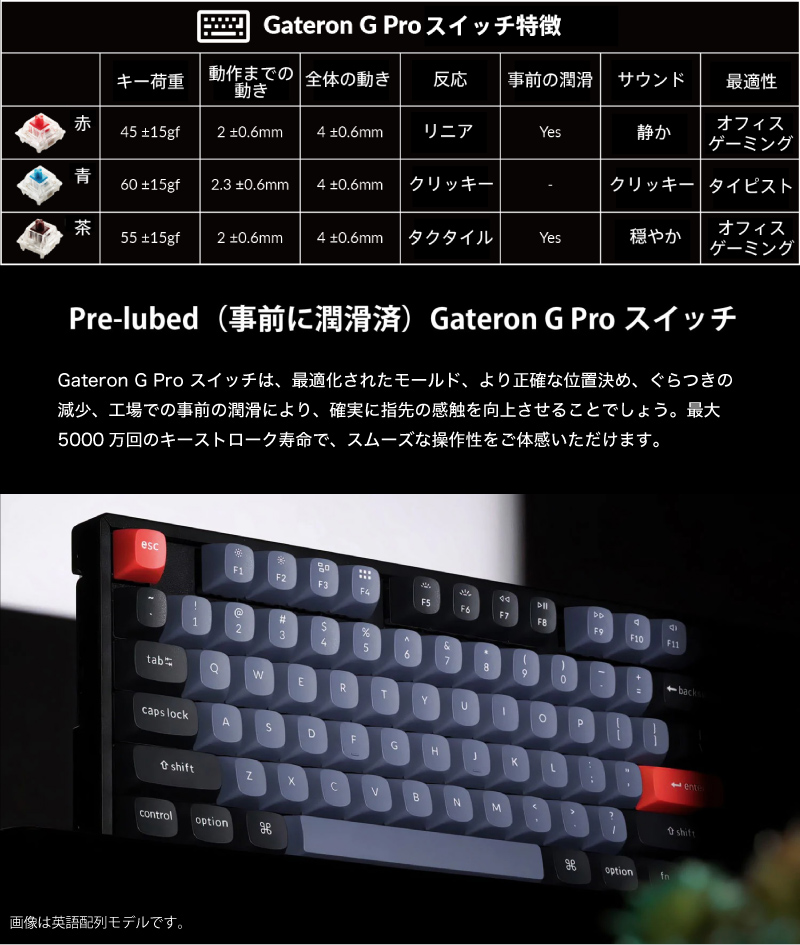 Keychron K8 Pro QMK/VIA Mac日本語配列 Gateron G Pro 青軸 RGB 