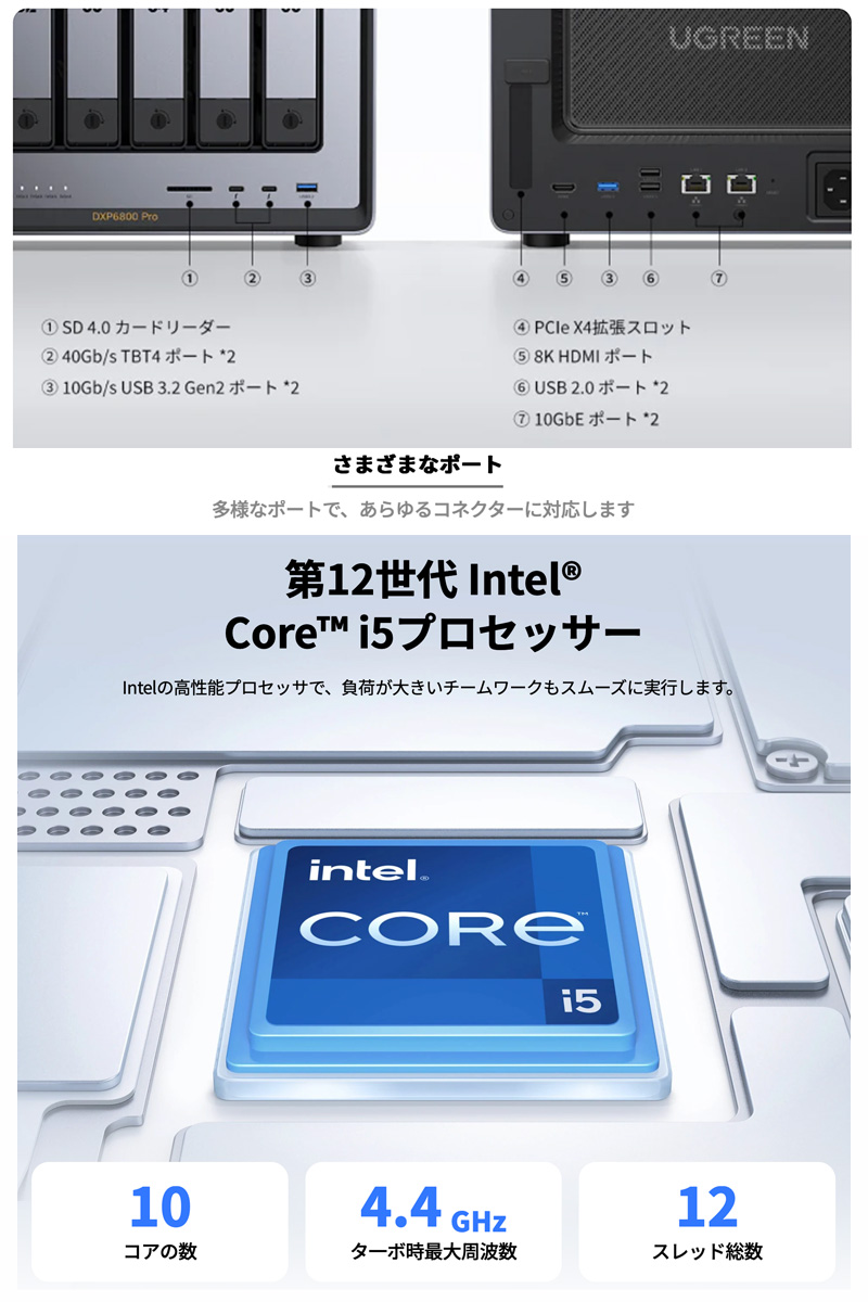 UGREEN NASync DXP6800 Pro 未使用、未開封品 UGREEN NASync DXP6800 Pro 6-Bay NAS Enclosure 25898B B&H Photo
