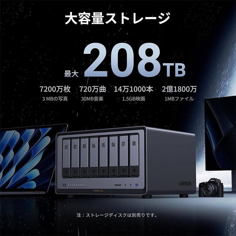 【未使用】UGREEN NASync （DPX2800）2ベイ UGREEN NASync DXP2800 2-Bay NAS, Intel 4-Core CPU, 8GB DDR5
