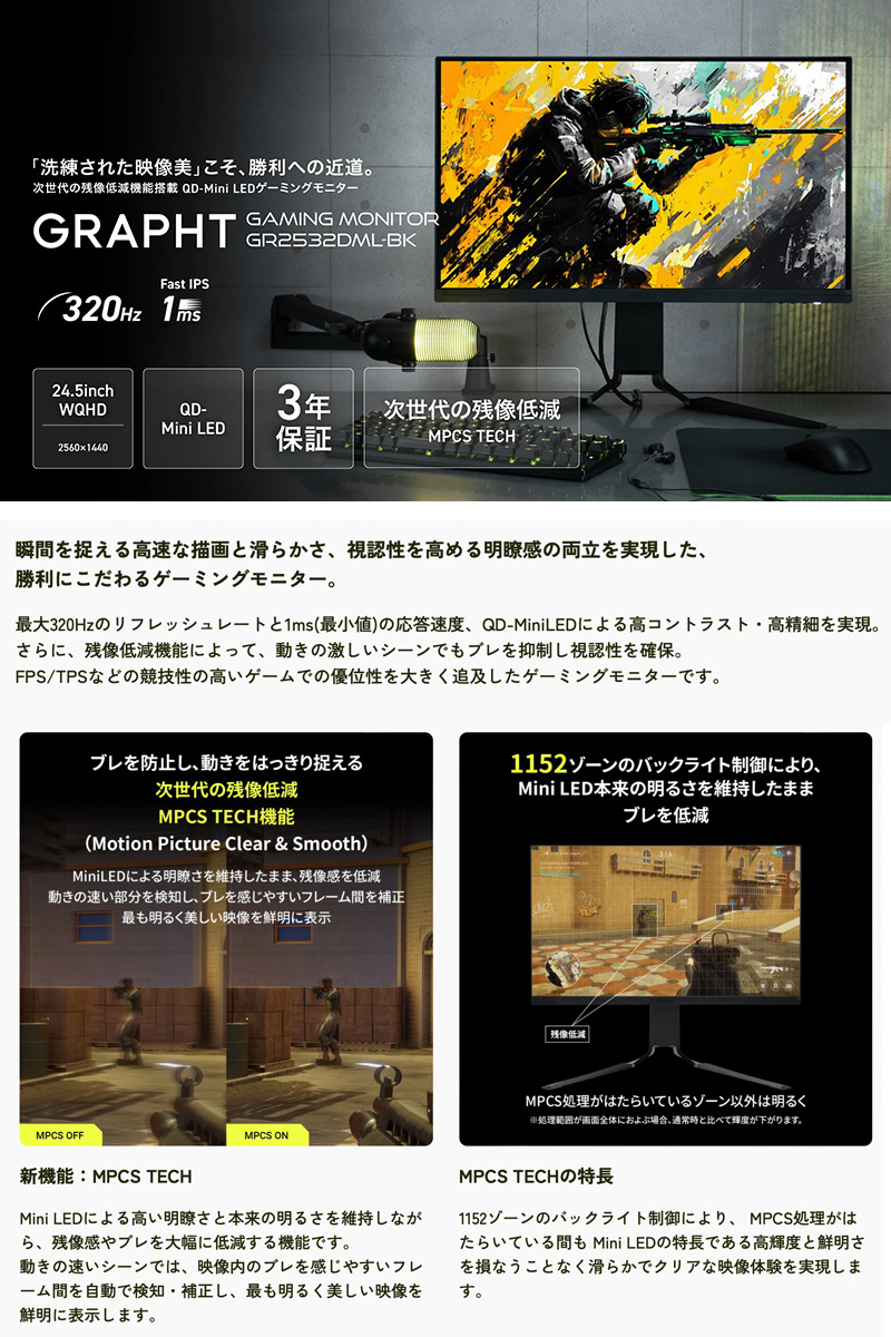 Team GRAPHT チームグラフト Gaming Monitor QD-Mini LED パネル搭載