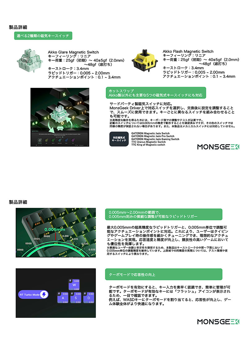 MONSGEEK MonsGeek FUN68 HE 有線 Glare ラピッドトリガー対応 65