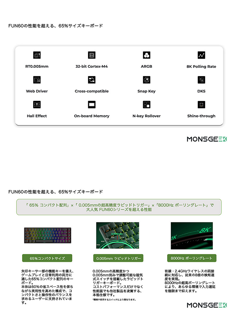 MONSGEEK MonsGeek FUN68 HE 有線 Flash ラピッドトリガー対応 65