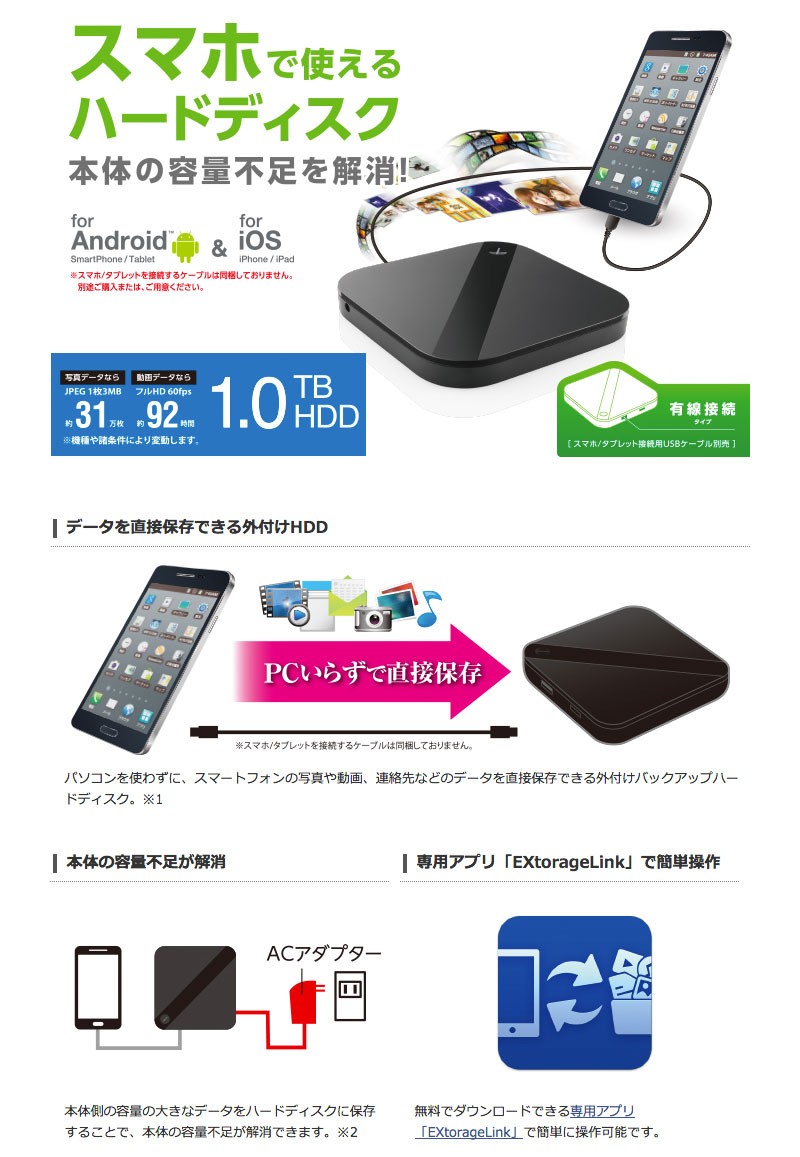 外付けHDD ポータブルハードディスク エレコム ELECOM 1TB