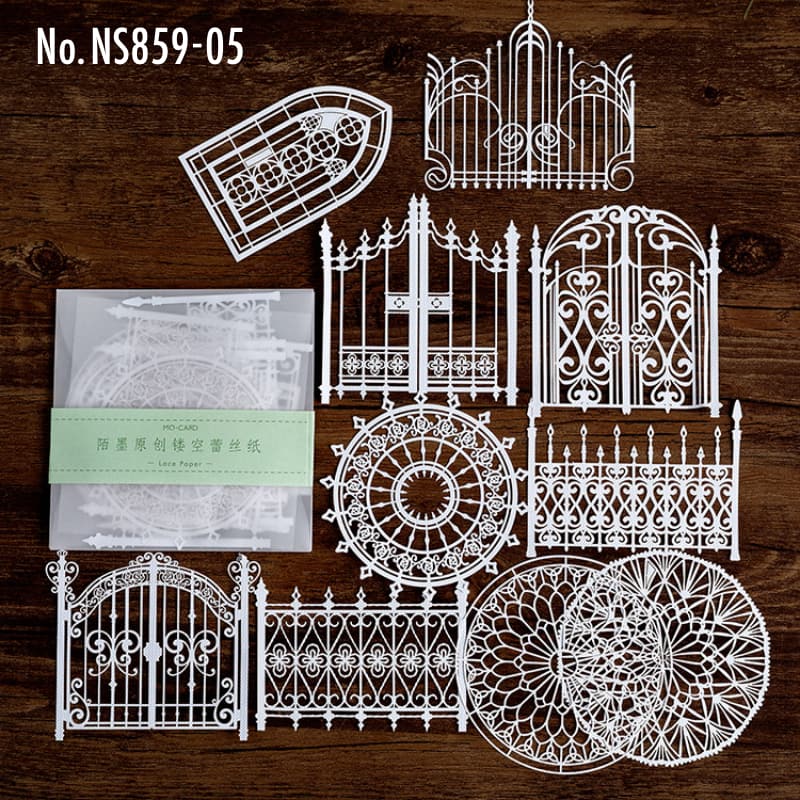 NS859 レースペーパー 切り絵 レース紙 蝶 植物 門 コラージュ 素材 紙