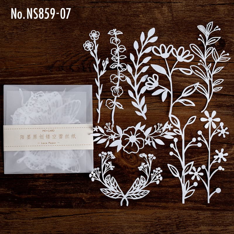 NS859 レースペーパー 切り絵 レース紙 蝶 植物 門 コラージュ 素材 紙