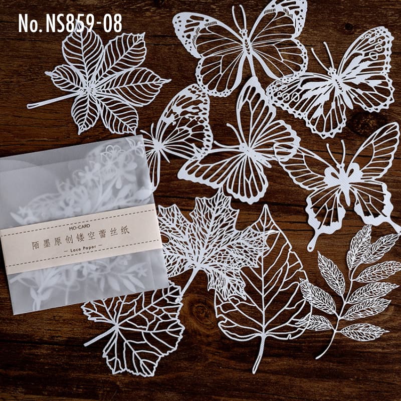 NS859 レースペーパー 切り絵 レース紙 蝶 植物 門 コラージュ 素材 紙