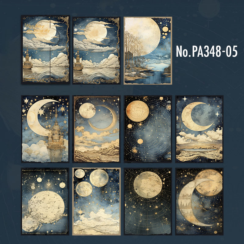 海外 コラージュ台紙 カード 田小宝的星空 25種セット 各5柄×3枚入り コラージュ 素材 デザイン ペーパー 宇宙 月 星 惑星 夜空 ジャンク