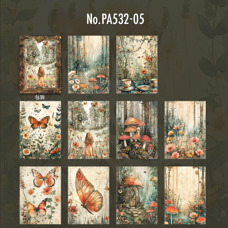 コラージュ 素材 デザイン ペーパー 風景 人物 女性 妖精 森 月 蝶