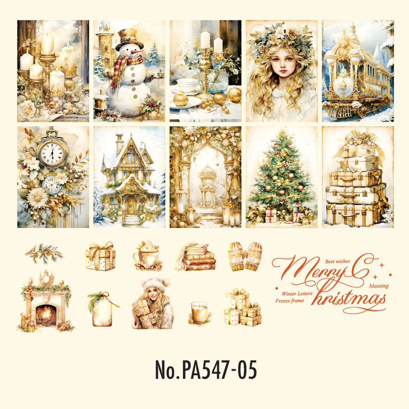 コラージュ 素材 シール クリスマス ツリー 雪だるま プレゼント ベル