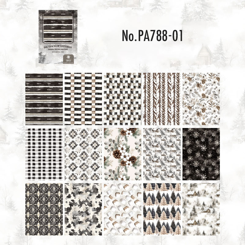 PA788 冬モチーフ パターン柄 雪の結晶 雪だるま コラージュ 素材 紙物