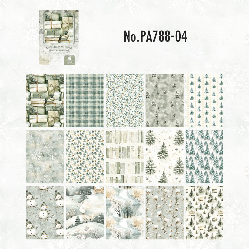 PA788 冬モチーフ パターン柄 雪の結晶 雪だるま コラージュ 素材 紙物