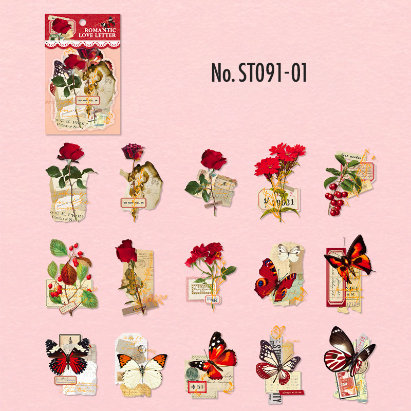 コラージュ 素材 シール 花 フラワー 蝶々 バタフライ 蝶 ジャンク