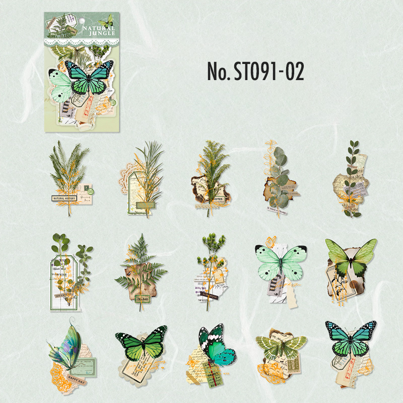 コラージュ 素材 シール 花 フラワー 蝶々 バタフライ 蝶 ジャンク