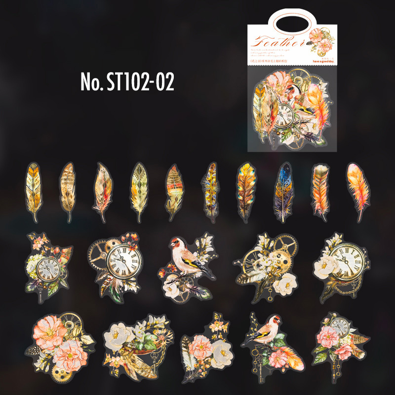 コラージュ 素材 シール 羽 花 フラワー フェザー ジャンクジャーナル
