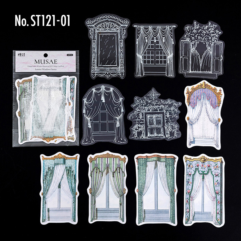 コラージュ 素材 シール カーテン 窓 窓枠 ジャンクジャーナル