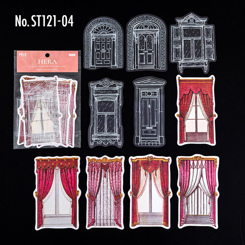 ジャンクジャーナル素材 ヴィンテージ コレクション コラージュ 素材 シール カーテン 窓 窓枠 ジャンクジャーナル