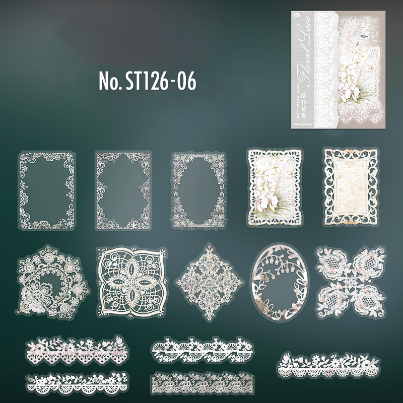 ジャンクジャーナル　レースサンプル帳　アンティーク コラージュ 素材 シール レース フレーム ジャンクジャーナル