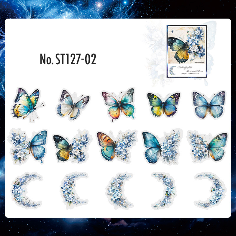 コラージュ 素材 シール 蝶々 花 月 バタフライ 蝶 ジャンクジャーナル