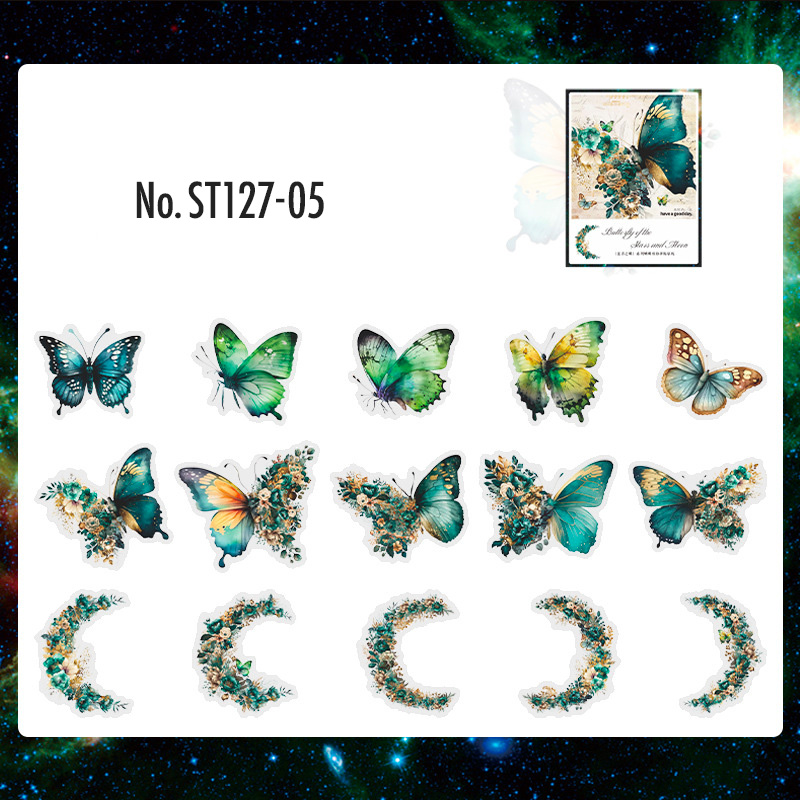 コラージュ 素材 シール 蝶々 花 月 バタフライ 蝶 ジャンクジャーナル