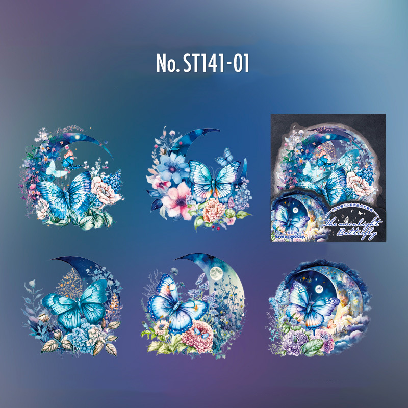コラージュ 素材 シール 月 宇宙 花 蝶々 蜻蛉 バタフライ 蝶