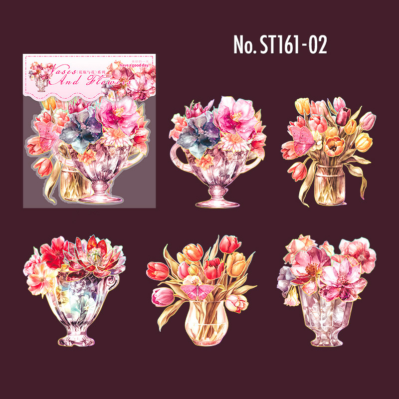 コラージュ 素材 シール 花 フラワーベース 花瓶 ガラス瓶 ジャンク