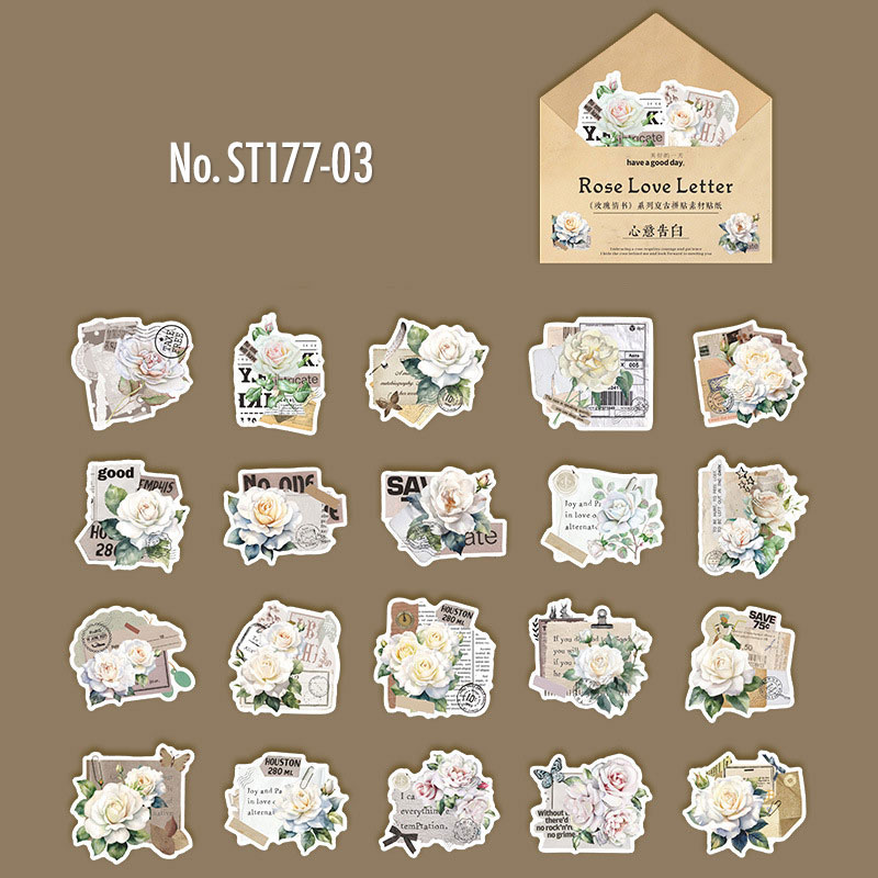 コラージュ 素材 シール 薔薇 ローズ 手紙 ラブレター ジャンク