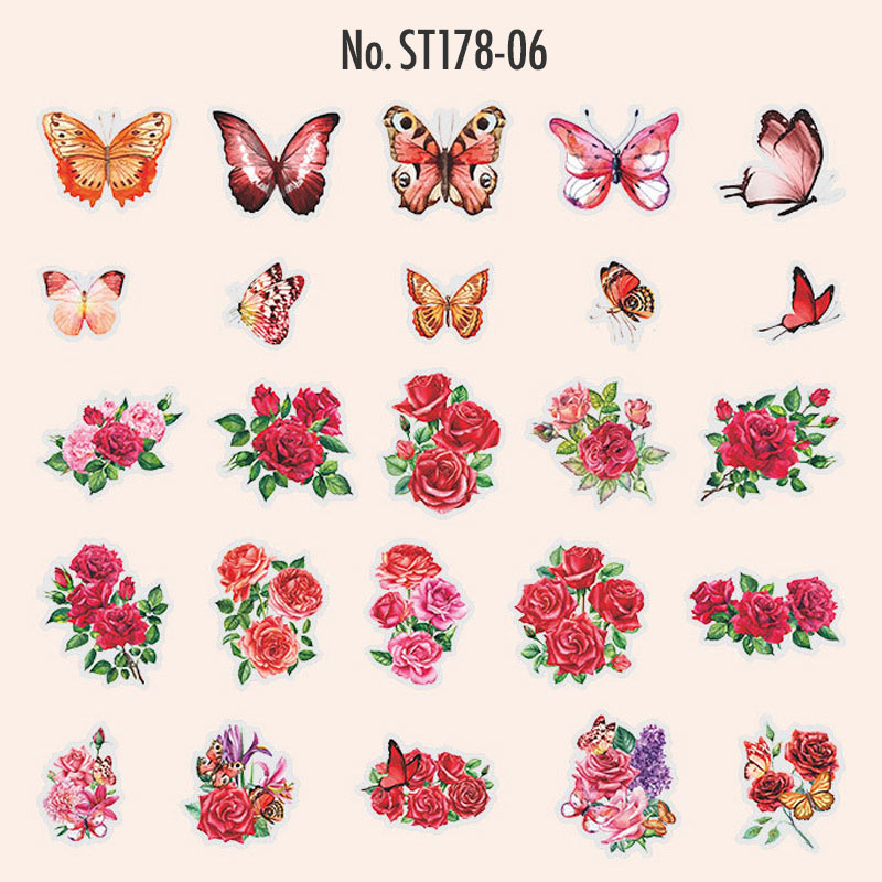 コラージュ 素材 シール 薔薇 ローズ 百合 蝶々 バタフライ 蝶