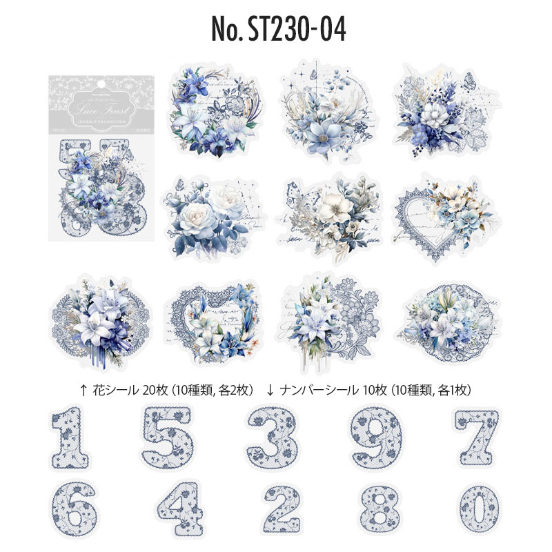 コラージュ 素材 シール 花 レース 番号 ナンバー 数字 ジャンク