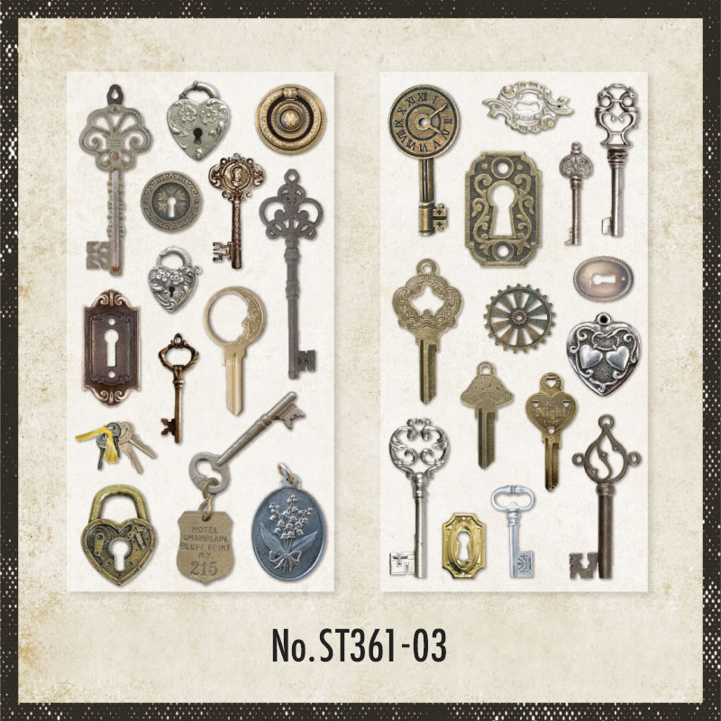 コラージュ 素材 シール ボタン クリップ 鍵 リボン ジャンク